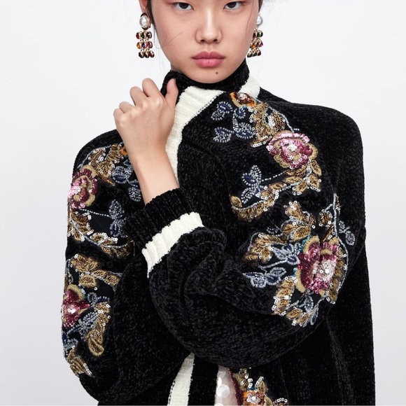 ZARA Knit Floral Appliqué Chunky Open Cardigan - Picture 4 of 14